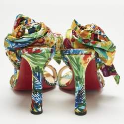 Pre Owned Christian Louboutin Multicolor Printed Satin Miss Z Desert Sandals Size 40