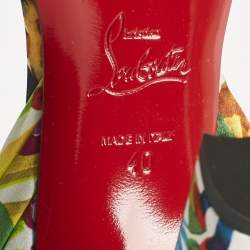 Pre Owned Christian Louboutin Multicolor Printed Satin Miss Z Desert Sandals Size 40