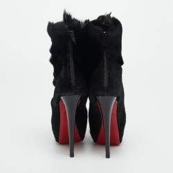 Pre Owned حذاء بوت للكاحل كريستيان لوبوتان شعر عجول أسود بطول الكاحل مقاس 35.5