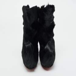 Pre Owned حذاء بوت للكاحل كريستيان لوبوتان شعر عجول أسود بطول الكاحل مقاس 35.5