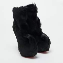 Pre Owned حذاء بوت للكاحل كريستيان لوبوتان شعر عجول أسود بطول الكاحل مقاس 35.5