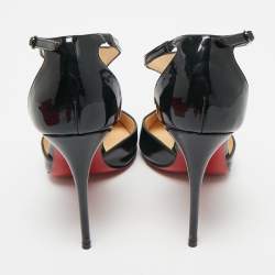 Pre Owned حذاء كعب عالي كريستيان لوبوتان جي سترينغ جلد أسود لامع سير حرف تي مقاس 38.5