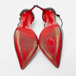 Pre Owned حذاء كعب عالي كريستيان لوبوتان جي سترينغ جلد أسود لامع سير حرف تي مقاس 38.5