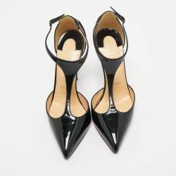 Pre Owned حذاء كعب عالي كريستيان لوبوتان جي سترينغ جلد أسود لامع سير حرف تي مقاس 38.5