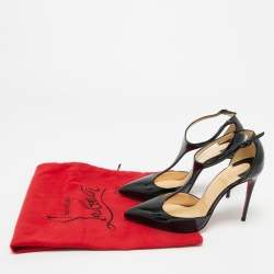 Pre Owned حذاء كعب عالي كريستيان لوبوتان جي سترينغ جلد أسود لامع سير حرف تي مقاس 38.5