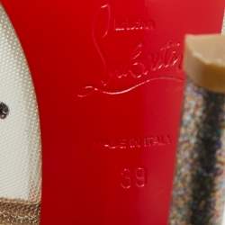 مملوكة مسبقًا Christian Louboutin Beige Mesh, Glitter and Leather Follies Strass Pumps Size 39