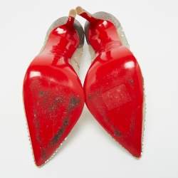 مملوكة مسبقًا Christian Louboutin Beige Mesh, Glitter and Leather Follies Strass Pumps Size 39