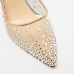 مملوكة مسبقًا Christian Louboutin Beige Mesh, Glitter and Leather Follies Strass Pumps Size 39