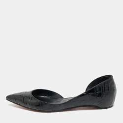 Pre Owned Christian Louboutin Croco Embossed Leather Iriza Ballet Flats Size 37.5