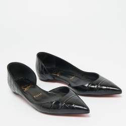 Pre Owned Christian Louboutin Croco Embossed Leather Iriza Ballet Flats Size 37.5
