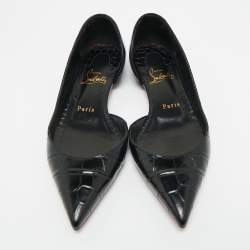 Pre Owned Christian Louboutin Croco Embossed Leather Iriza Ballet Flats Size 37.5