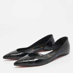 Pre Owned Christian Louboutin Croco Embossed Leather Iriza Ballet Flats Size 37.5