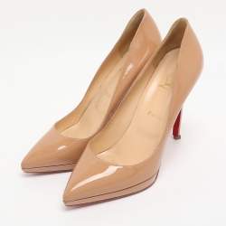 Pre Owned حذاء كعب عالي كريستيان لوبوتان بيغال بلاتو جلد لامع بيج مقاس 39.5