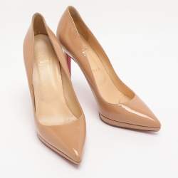 Pre Owned حذاء كعب عالي كريستيان لوبوتان بيغال بلاتو جلد لامع بيج مقاس 39.5