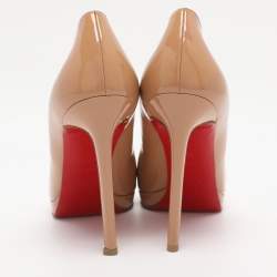 Pre Owned حذاء كعب عالي كريستيان لوبوتان بيغال بلاتو جلد لامع بيج مقاس 39.5