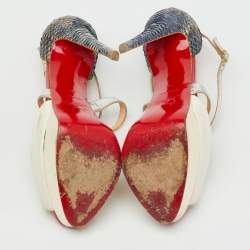 Pre Owned Christian Louboutin Multicolor Python and Leather Crisscross Peep Toe Platform Pumps Size 38