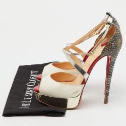 Pre Owned Christian Louboutin Multicolor Python and Leather Crisscross Peep Toe Platform Pumps Size 38