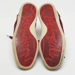 Pre Owned Christian Louboutin Burgundy/Brown Leopard Print Calf Hair And Velvet Louis Orlato Sneakers Size 37