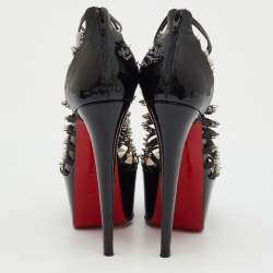 مملوكة مسبقًا Christian Louboutin Black Patent and Leather Spike Millaclou Cage Platform Sandals Size 38.5