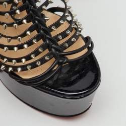 مملوكة مسبقًا Christian Louboutin Black Patent and Leather Spike Millaclou Cage Platform Sandals Size 38.5