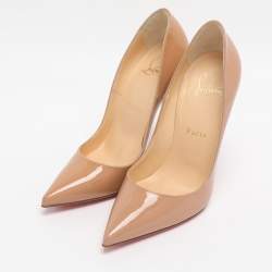 Pre Owned Christian Louboutin Beige Patent Leather So Kate Pumps Size 36.5