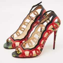 Pre Owned حذاء كعب عالي كريستيان لوبوتان هولا جلد مقطع أحمر/أسود مفتوح من الأمام مقاس 39