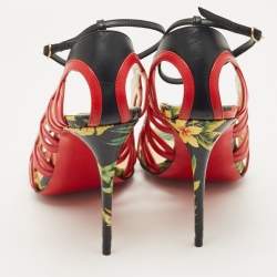 Pre Owned حذاء كعب عالي كريستيان لوبوتان هولا جلد مقطع أحمر/أسود مفتوح من الأمام مقاس 39