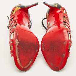 Pre Owned حذاء كعب عالي كريستيان لوبوتان هولا جلد مقطع أحمر/أسود مفتوح من الأمام مقاس 39