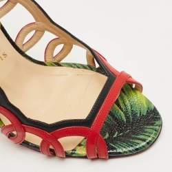 Pre Owned حذاء كعب عالي كريستيان لوبوتان هولا جلد مقطع أحمر/أسود مفتوح من الأمام مقاس 39