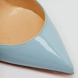 مملوكة مسبقًا حذاء كعب عالي كريستيان لوبوتان بيجال فولي جلد لامع أزرق فاتح مقاس 36