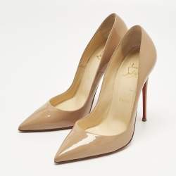 Pre Owned Christian Louboutin Beige Patent Leather So Kate Pumps Size 38