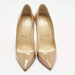 Pre Owned Christian Louboutin Beige Patent Leather So Kate Pumps Size 38