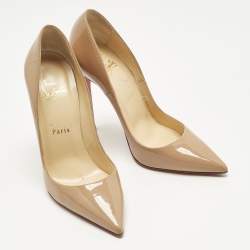 Pre Owned Christian Louboutin Beige Patent Leather So Kate Pumps Size 38