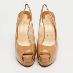 Pre Owned Christian Louboutin Beige Patent Leather Palais Royal Slingback Pumps Size 38