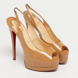 Pre Owned Christian Louboutin Beige Patent Leather Palais Royal Slingback Pumps Size 38