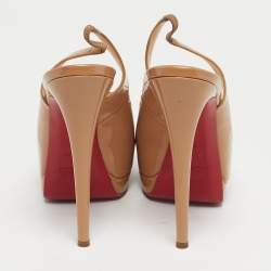 Pre Owned Christian Louboutin Beige Patent Leather Palais Royal Slingback Pumps Size 38