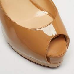 Pre Owned Christian Louboutin Beige Patent Leather Palais Royal Slingback Pumps Size 38