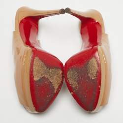 Pre Owned Christian Louboutin Beige Patent Leather Palais Royal Slingback Pumps Size 38