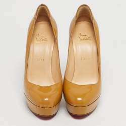 Pre Owned Christian Louboutin Beige Patent Leather Bianca Platform Pumps Size 39.5