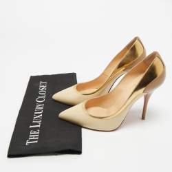 Pre Owned Christian Louboutin Beige/Gold Patent Leather Tucsick Pointed Toe Pumps Size 39