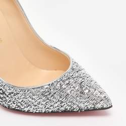 Pre Owned حذاء كعب عالي كريستيان لوبوتان بيغال فوليز جلد فضي بمقدمة مدببة مقاس 36