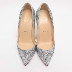 Pre Owned حذاء كعب عالي كريستيان لوبوتان بيغال فوليز جلد فضي بمقدمة مدببة مقاس 36