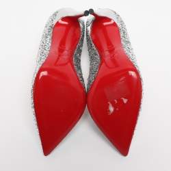 Pre Owned حذاء كعب عالي كريستيان لوبوتان بيغال فوليز جلد فضي بمقدمة مدببة مقاس 36