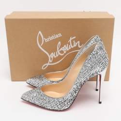 Pre Owned حذاء كعب عالي كريستيان لوبوتان بيغال فوليز جلد فضي بمقدمة مدببة مقاس 36