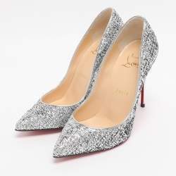 Pre Owned حذاء كعب عالي كريستيان لوبوتان بيغال فوليز جلد فضي بمقدمة مدببة مقاس 36