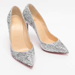 Pre Owned حذاء كعب عالي كريستيان لوبوتان بيغال فوليز جلد فضي بمقدمة مدببة مقاس 36