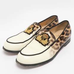 مملوكة مسبقًا حذاء لوفرز كريستيان لوبوتان لوبيروزا جلد براءات اختراع بطبعة الليوبارد الكريمي مقاس 38.5