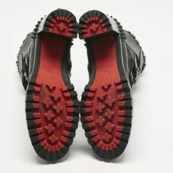 Pre Owned Christian Louboutin Black Leather and Shearing Spike Accents Combat Boots Size 39