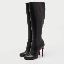 مملوكة مسبقًا حذاء بوت كريستيان لوبوتان بوتاليلي جلد أسود بطول الركبة مقاس 38