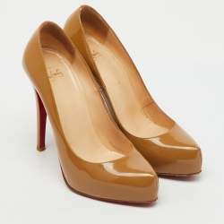 Pre Owned Christian Louboutin Beige Patent Leather Rolando Platform Pumps Size 38.5